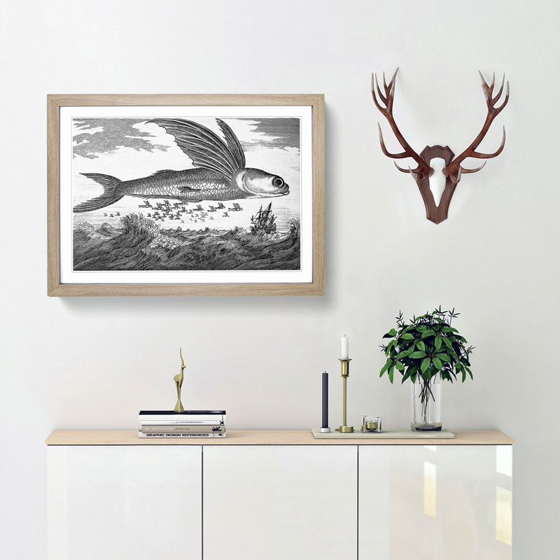 Flying Fish by Thomas Astley - Framed Print, 27cm H x 36cm W x 2cm D, Oak Framed