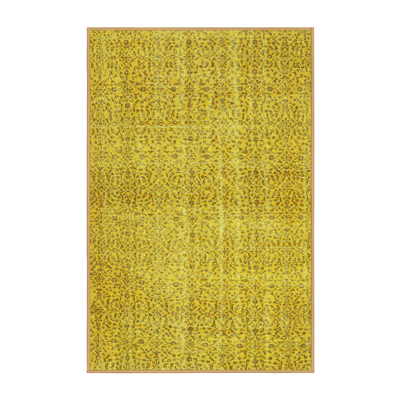 Tapis contemporains jaunes lavables à la machine 439, Rectangle 2 pi x 4 pi