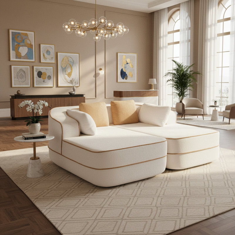 Canapé modulaire de réception 77 po avec chaises doubles, sans assemblage, Beige