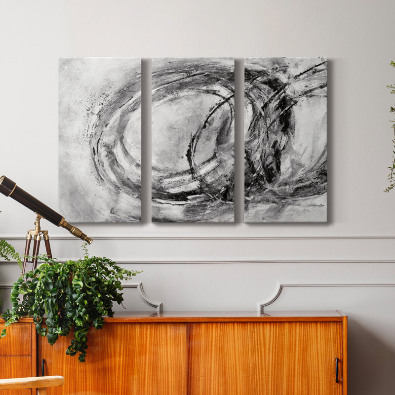 Infinity Rings I - 3 pièces, peinture sur toile tendue, H 36 po x l 72 po x P 1 po