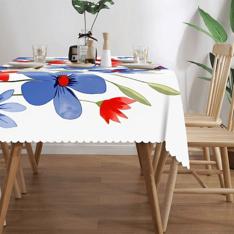 Tapis de table à motif floral patriotique 60 po x 120 po, bordure festonnée, décor de la fête de l’Independance