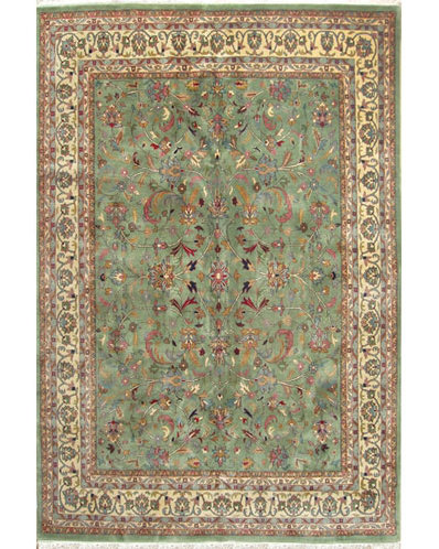 Tapis vert clair / ivoire Ella-May M054 Kashan, 8 pi x 10 pi