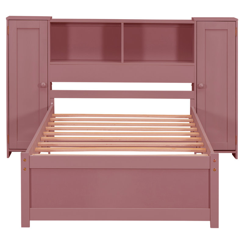 Lit avec armoire et tablettes Epine, Simple, Rouge