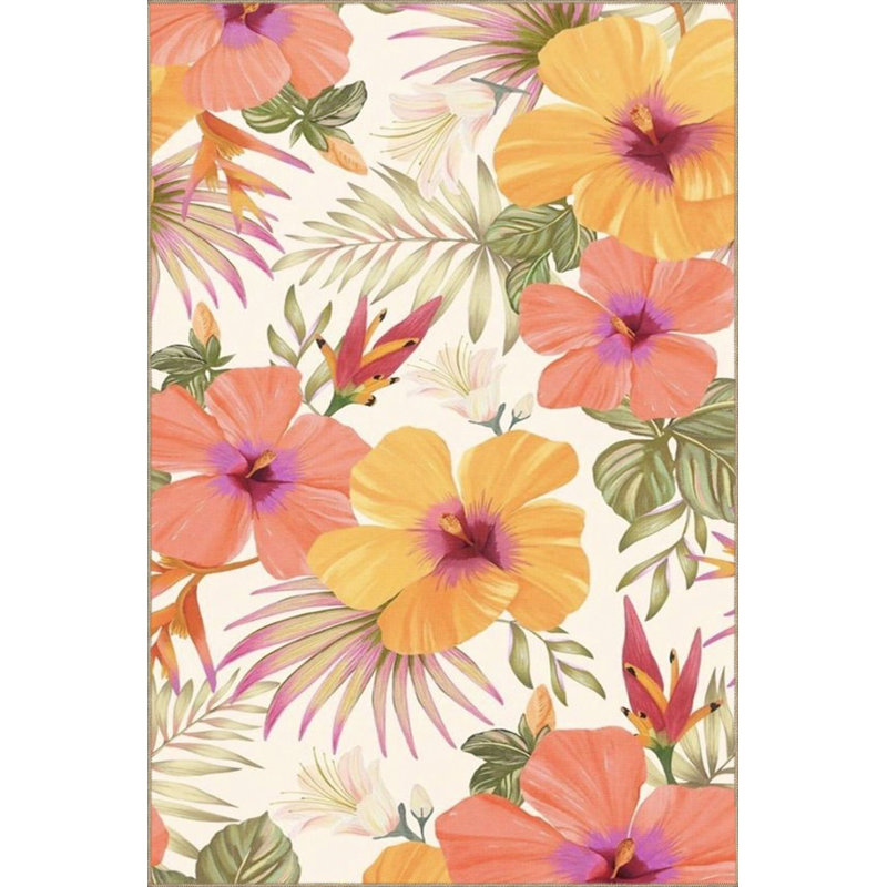 Tapis à motif floral Blooming avec base tissée, lavable à la machine, Sous-tapis rond 4 pi 11 po inclus