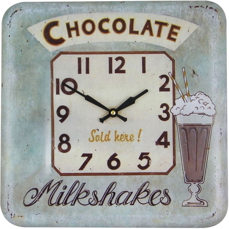Square Tin Wall Clock, Chocolate Design - 31cm