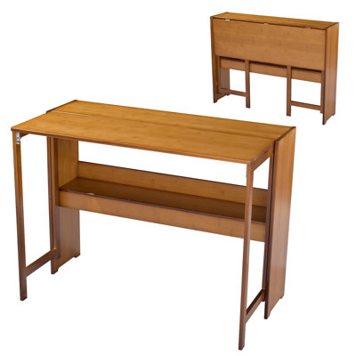 Bureau pliant en bambou de 41 po avec bibliothèque, bureau d'ordinateur peu encombrant, bureau moderne pliable Mid-Century pour bureau à domicile, chambre à coucher, petits espaces - brun
