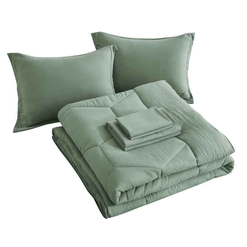 Sage Green Microfiber Full Bed-in-a-Bag Set with Hexagon Design