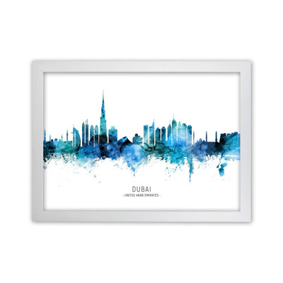 Dubai United Arab Emirates Skyline Blue City Name by Michael Tompsett - Print