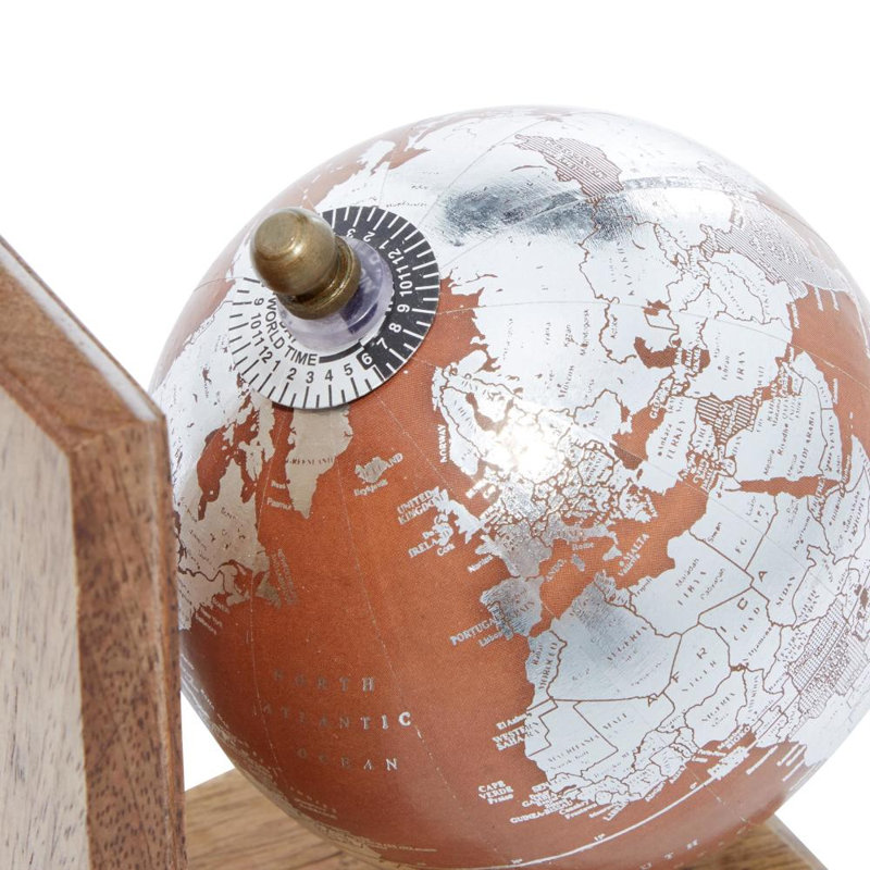 Wood Globe Decorative Brown Bookends Set