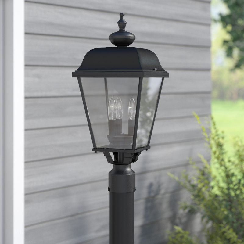Allegan Stained Glass Lantern Head Post Lantern, Black