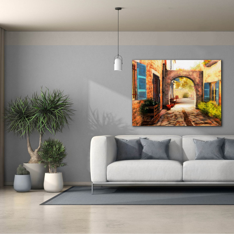  «The Village Archway» par Alonzo Saunders, art mural sur toile, 54 po x 40 po