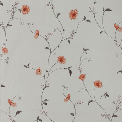 Light Grey, Red 18' L X 18" W Peel And Stick Wallpaper Roll
