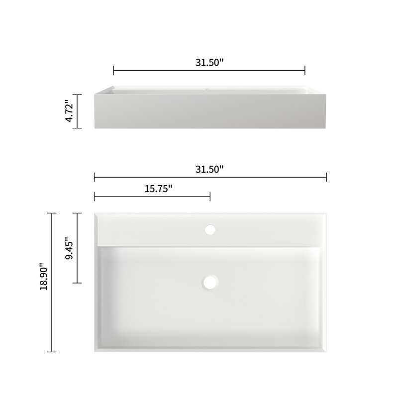 Meuble-lavabo de salle de bain en résine solide à surface solide - blanc mat, 34,7 lb, 31,6 po de profondeur, 19,3 po de largeur, 4,6 po de hauteur, convient à tous les décors, aux taches et aux égratignures, au mur ou au comptoir,