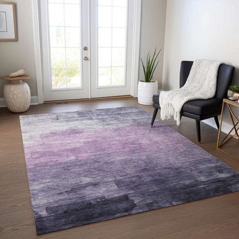 Lavender and Gray Synthetic Flat Woven Washable Rug 5' x 7'