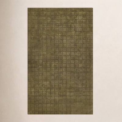 Meile Green Hand-Loomed Geometric Wool Rug