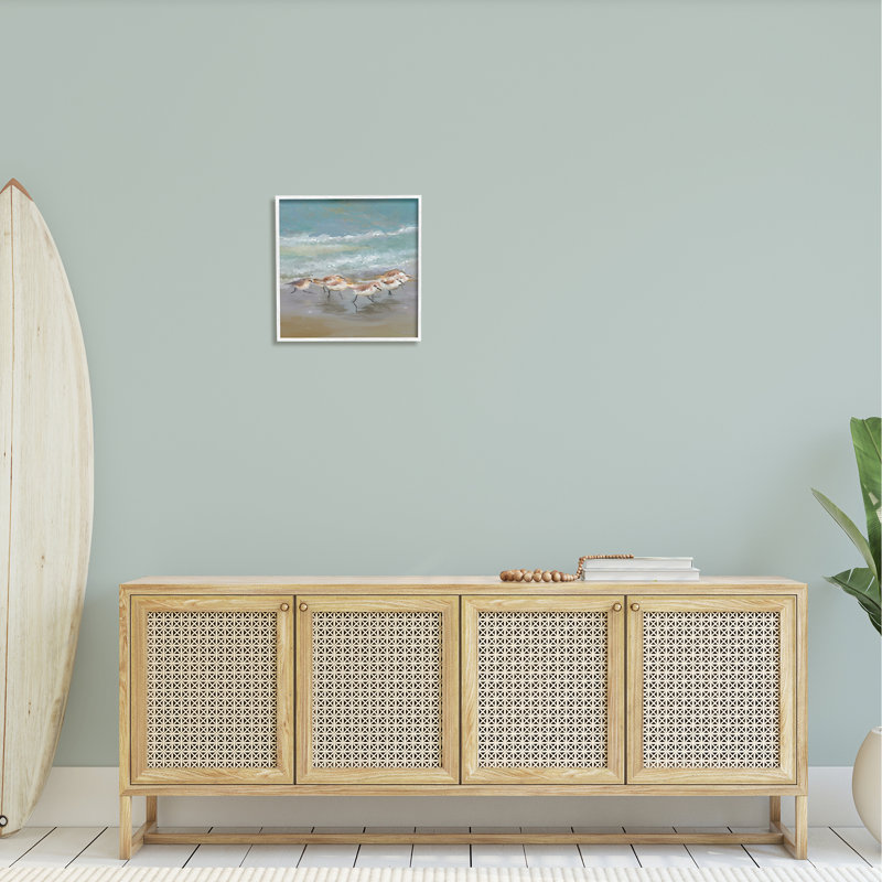«Nautical Sea Birds Shoreline Waves» par Rick Novak - peinture à cadre flottant sur bois, H 17 po x l 17 po x P 1,5 po, Blanc