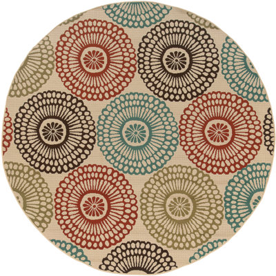 Tapis d'intérieur / extérieur beige / bleu sarcelle / orange Baringer