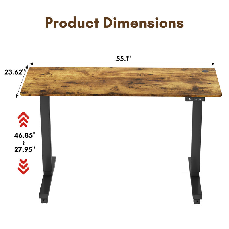 Electric Height Adjustable Standing Desk With 4 Lockable Casters, 27.95" H x 55" W x 24" D, Brown/Black