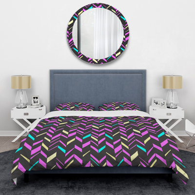 Ensemble de housse de couette en microfibre noir / rose / jaune 3 pièces