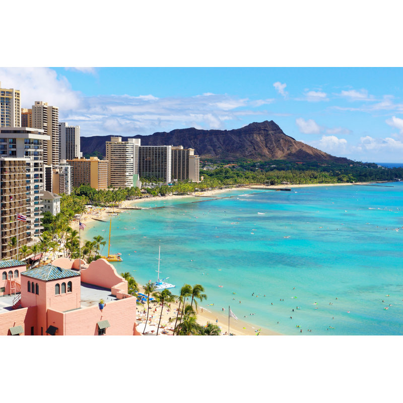 Waikiki Beach, Hawaii - Wrapped Canvas Print, 30cm H x 46cm W