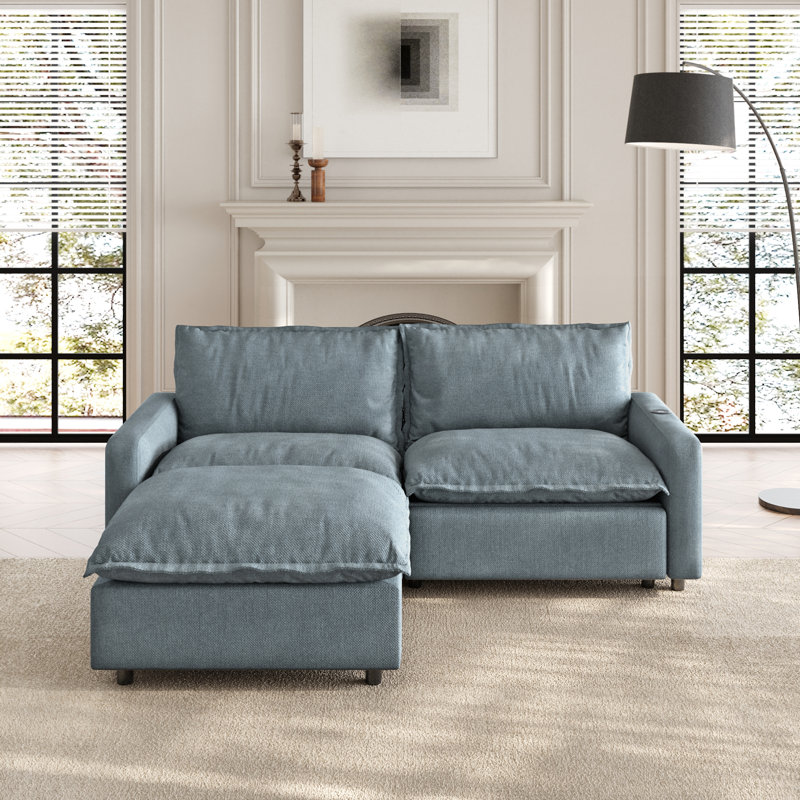3-Piece Modular Linen Power Reclining Sectional Loveseat Sofa With Zero-Gravity, Blue