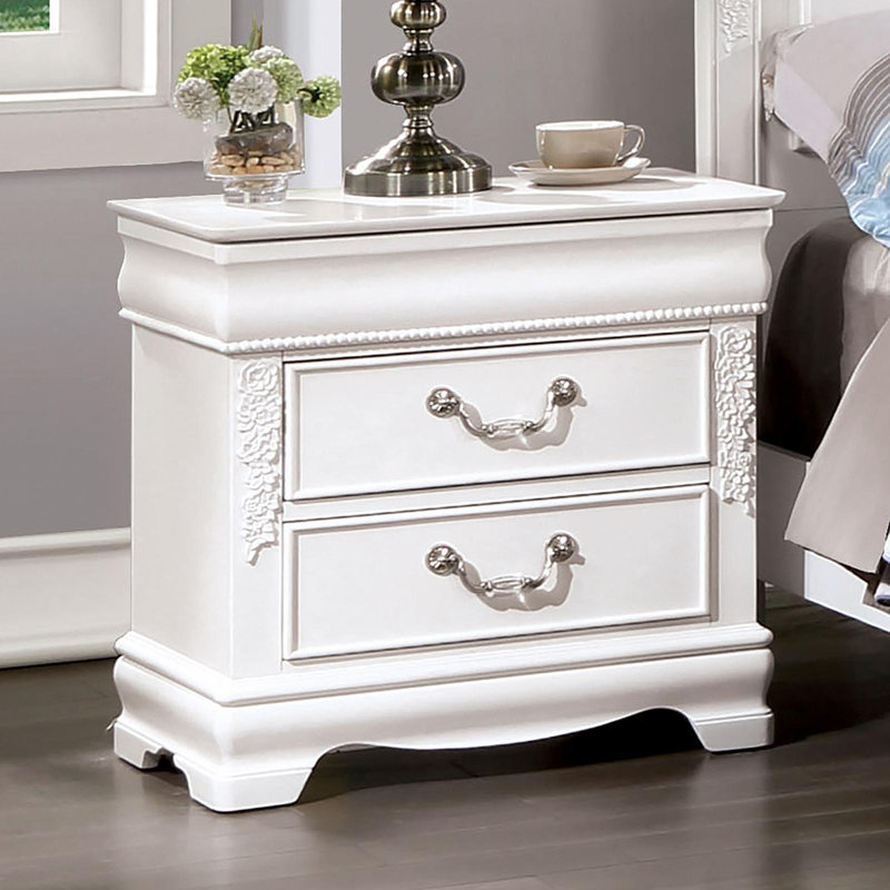 Table de chevet classique à 2 tiroirs de couleur blanche en nickel massif