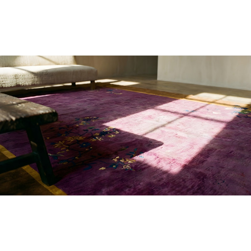 Grand tapis art déco mauve antique chinois
