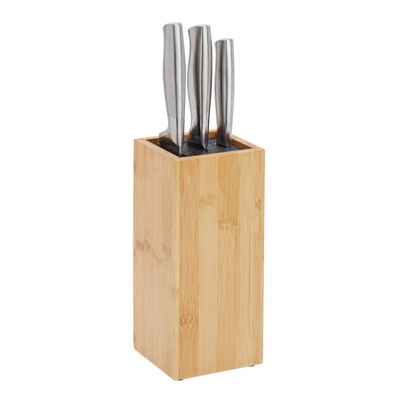Natural Bamboo Universal Knife Block with Adjustable Bristles
