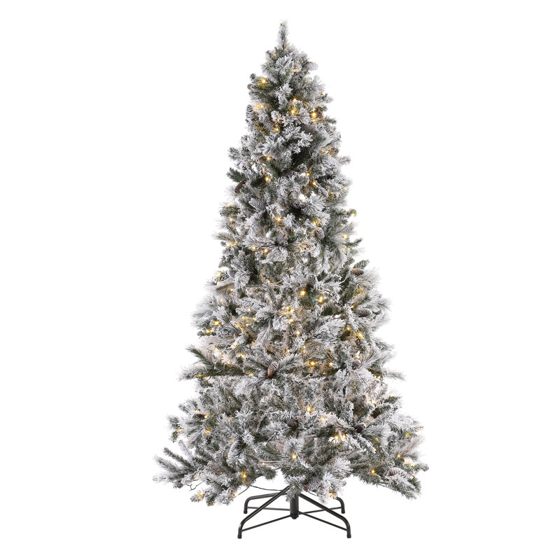 Arbre de Noël artificiel givré 7,5 pi avec pommes de pin pré-éclairées 7,5 pi