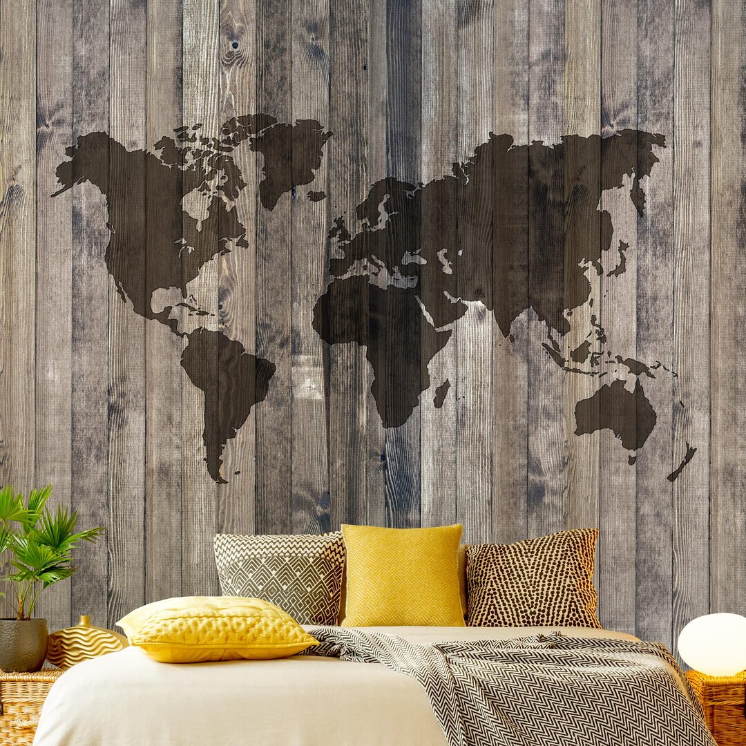 Strukturierte Fototapete Wood World Map 2,88 m x 288 cm