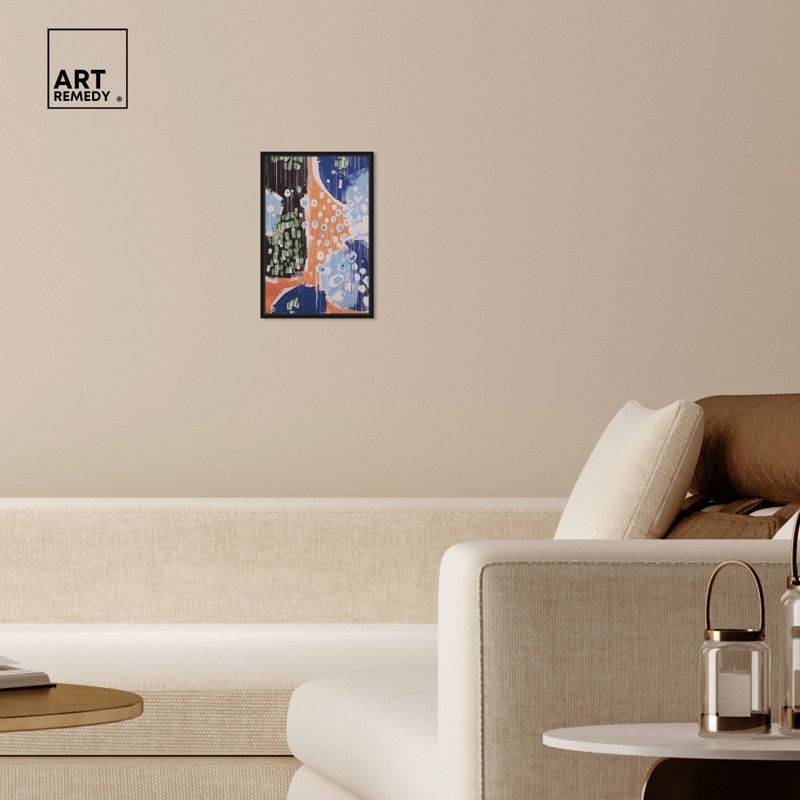«Rains Colors Retro Modern Abstract Wall Art» par Art Remedy, Cadre noir, H 16 po x l 11 po