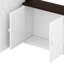 Lit mezzanine double avec rangement, porte et fenêtre, structure de lit en bois avec rangement-581308163