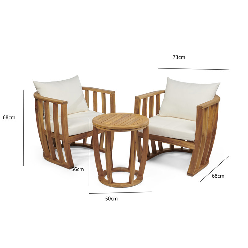 Wooden Patio Garden Abberley Coffee Set, Round Table and 2 Seats with Cushions
