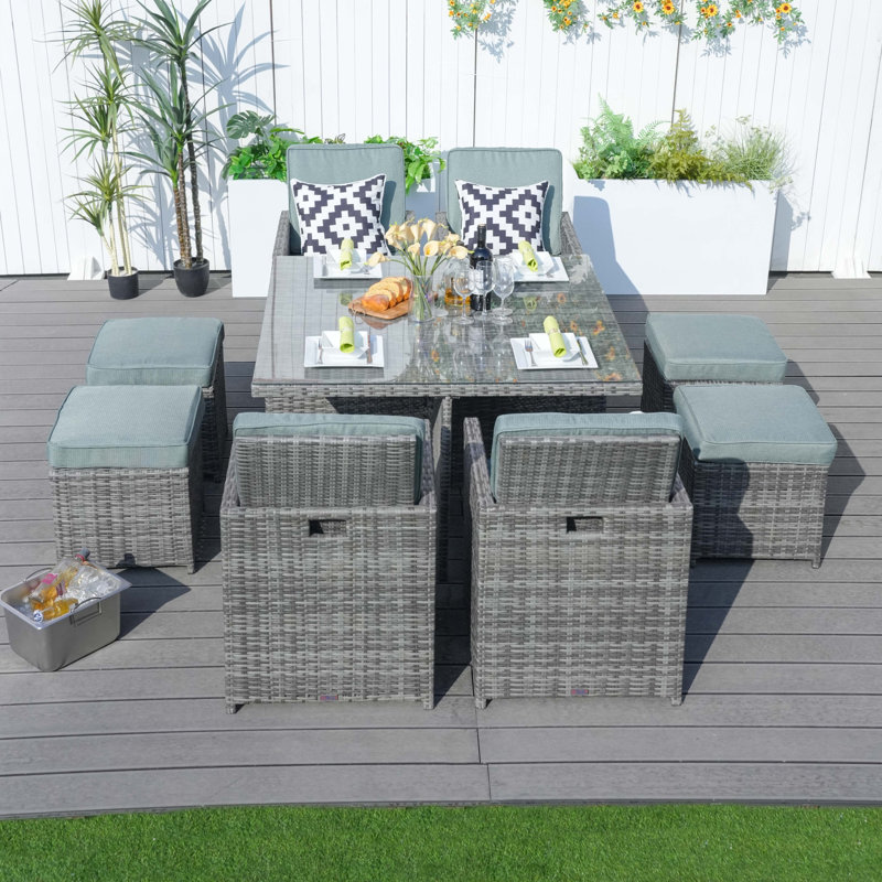 Square 8 - Person 49.2'' Patio Dining Set With Cushions, Celadon, Gray