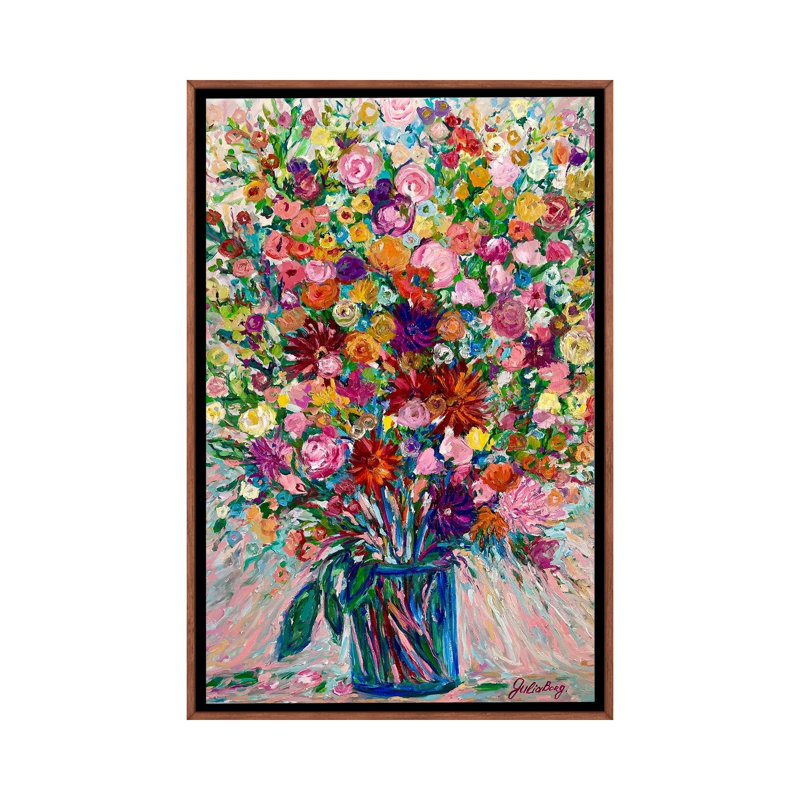 Jardin de fleurs - reproduction d'art murale - toile encadrée, 40" H x 26" W, Brun