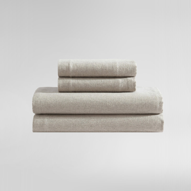 Calvin Klein Melange Cotton Flannel Solid Sheet Set, Natural, Queen