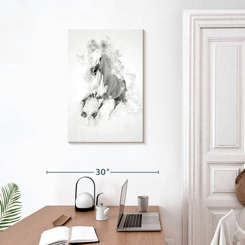 Cheval blanc Brampt noir et blanc, H 30 po x l 20 po