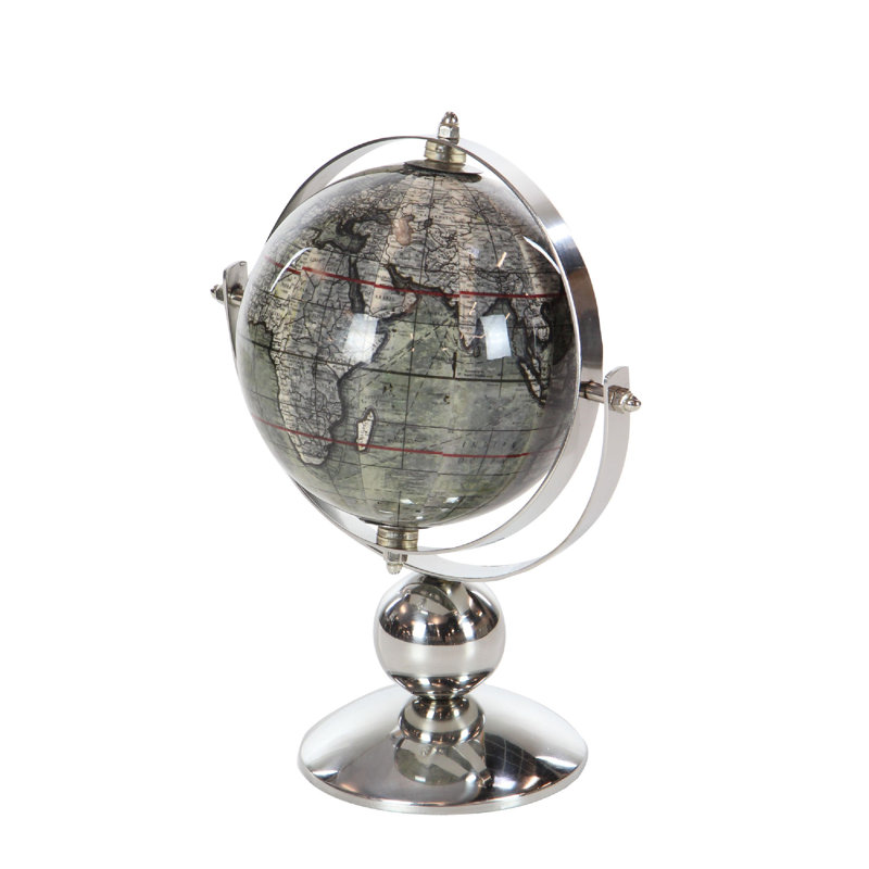 Globe terrestre en acier inoxydable, Brun, H 9 po x l 7,5 po x P 5 po