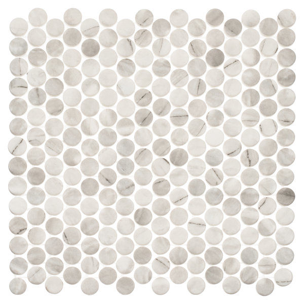 Muse 1-in. Penny Round Marble Look Glossy Glass Pool, Shower and Wall Tile