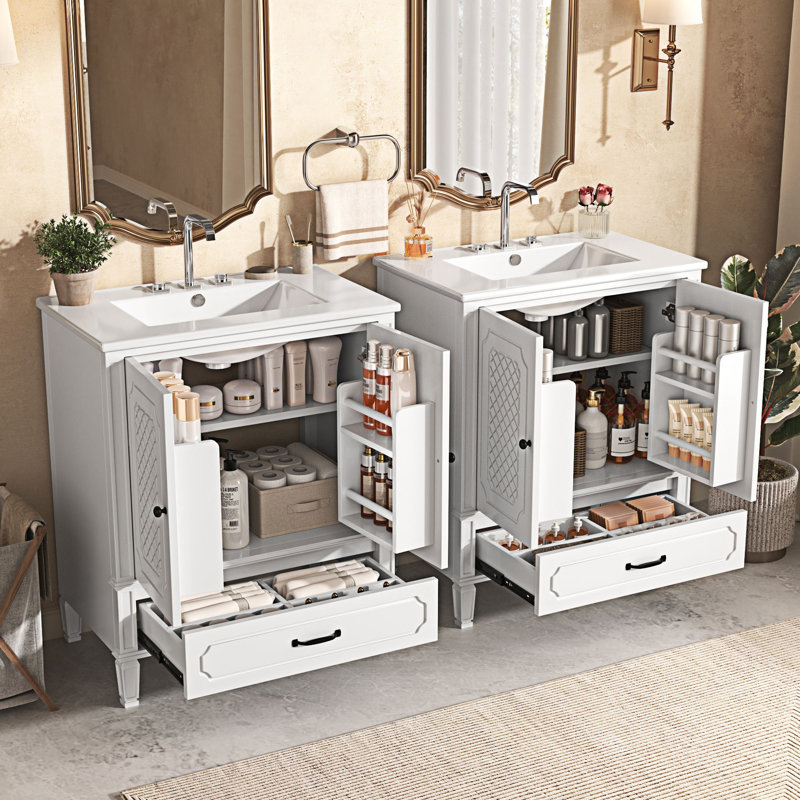 Ensemble de meuble-lavabo avec lavabo double, Blanc, Noir