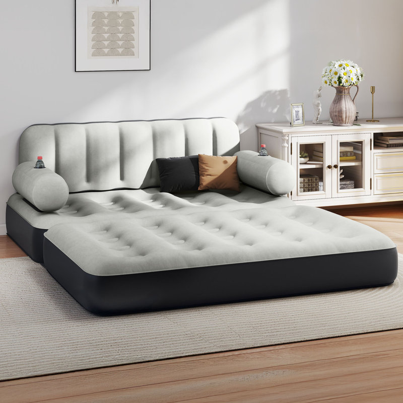 Grand matelas gonflable surélevé avec pompe portative, Gris