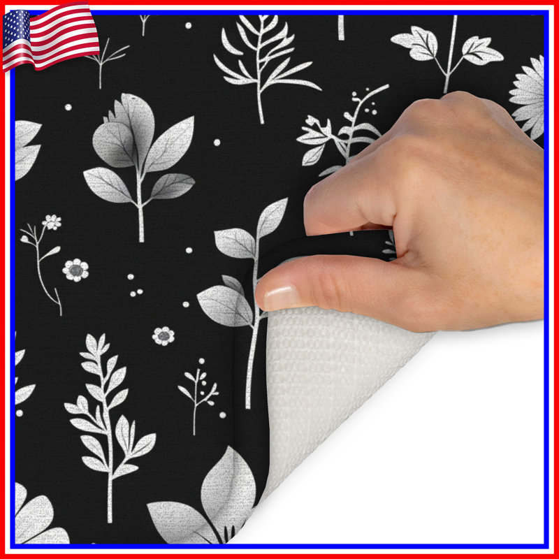 Décor de salle de bain moderne noir et blanc à motif floral, L 34 po x L 21 po