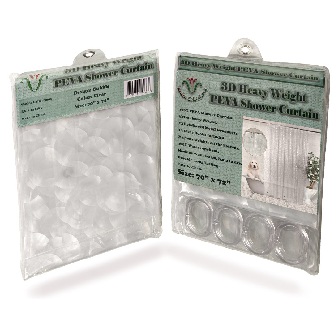 Plastic Shower Curtain with Hooks Included Venice Collections 