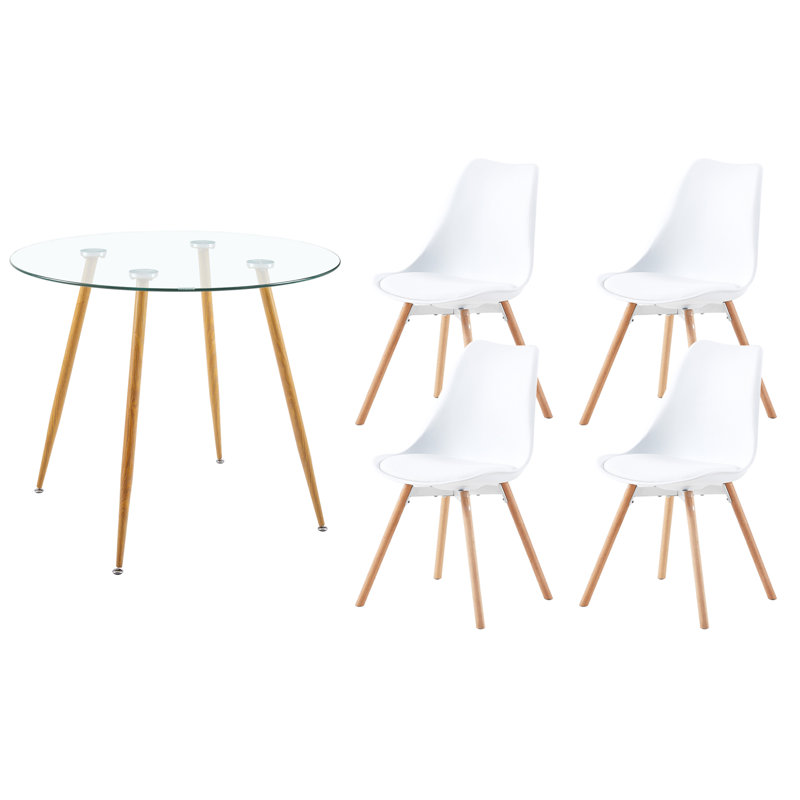 Ensemble repas pour 4 personnes Ivyonna, Blanc, Chêne