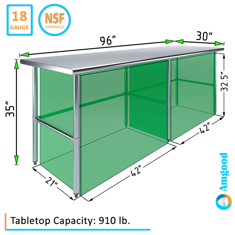 Table de travail en acier inoxydable, H 35 po x L 96 po x L 30 po
