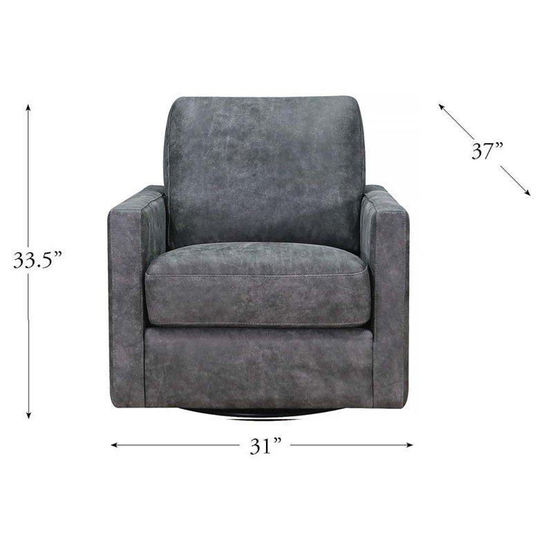 Vara Top Grain Leather Swivel Chair, Dillon Gray Genuine Leather