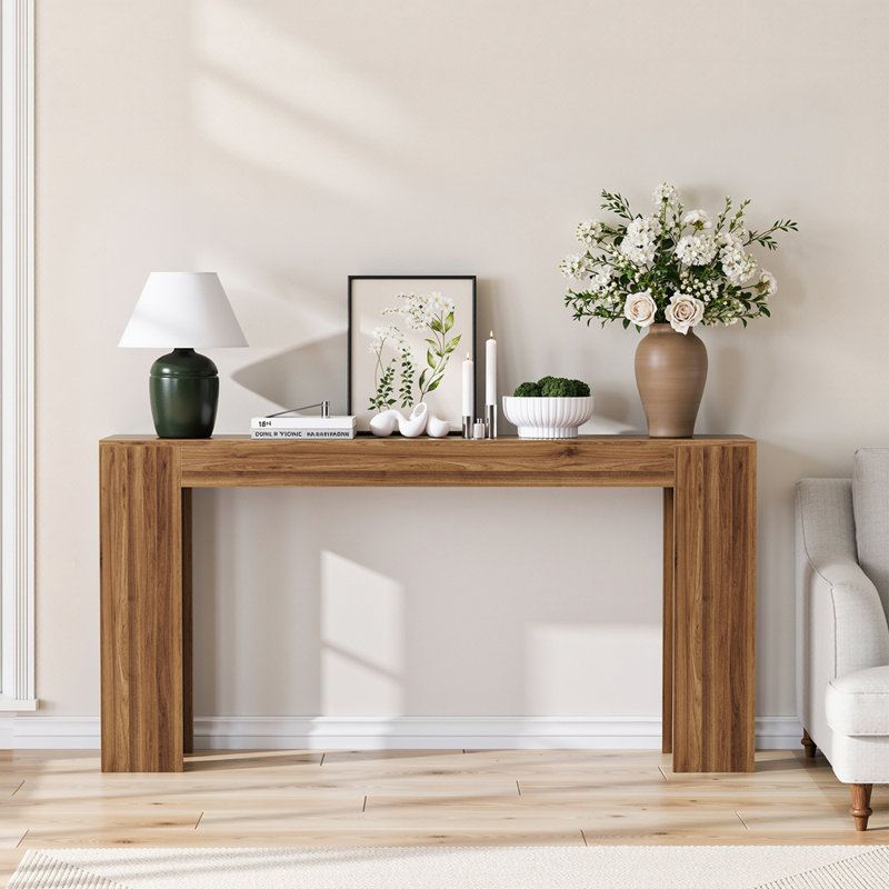 62.99-inch extra-long entryway table, farmhouse sofa table behind the sofa, decorative table for narrow entrances in the living room, hallway, entrance, or foyer, walnut-colored console table