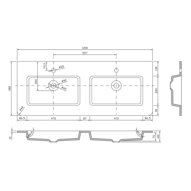 Stanhope 1200mm Single Bathroom Vanity with Undermount Glass Basin, White