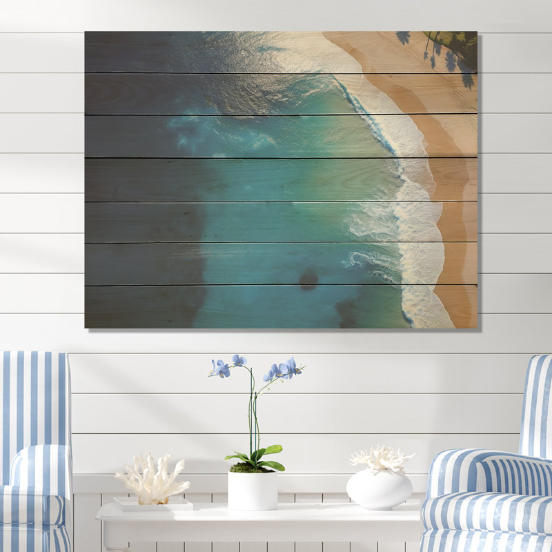 Vue aérienne de la plage côtière I - plage sur bois, H 24 po x l 32 po
