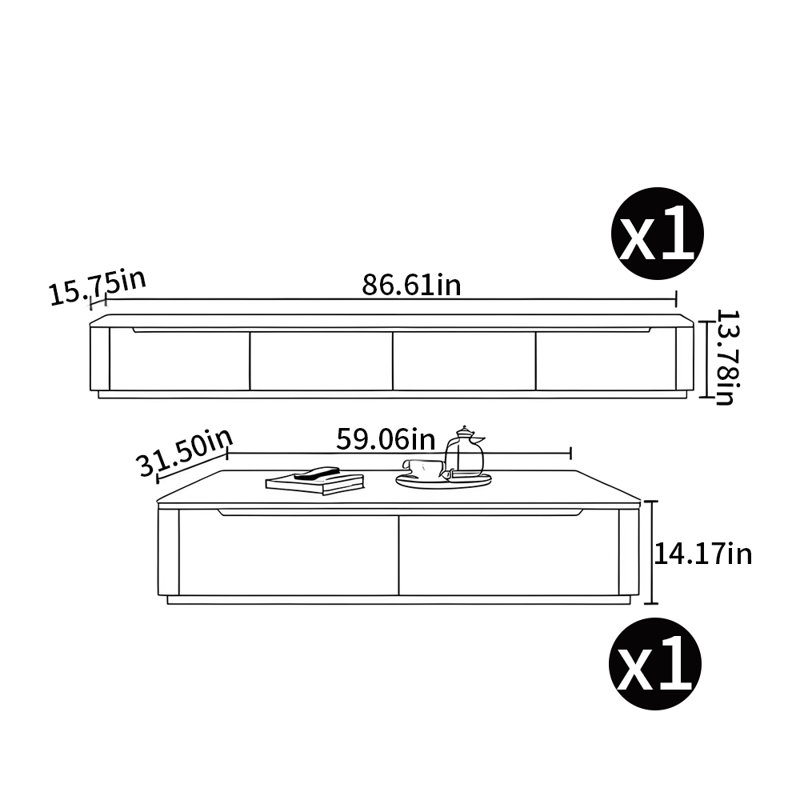 TV stand paired with coffee table, Gray